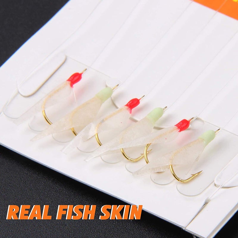 Shaddock Fishing Fishing Bait Rigs Saltwater, 10Packs Surf Fishing Rigs with Fish Skin Feather Fishing Hooks Swivels Glow Beads Rigs Sea Bass Rigs Fishing Bait Lures (AFA, 6#) - Image 4